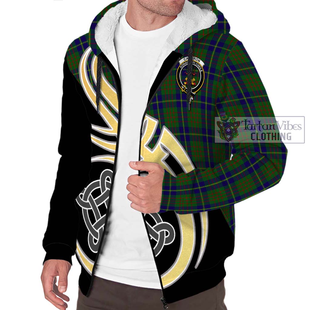 Cameron of Lochiel Hunting Tartan Sherpa Hoodie with Family Crest and Celtic Symbol Style - Tartan Vibes Clothing