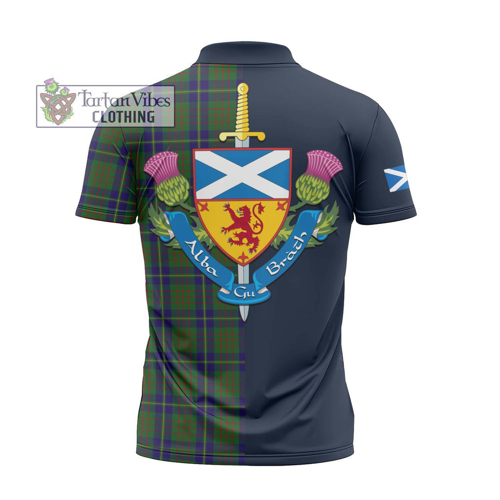 Tartan Vibes Clothing Cameron of Lochiel Hunting Tartan Zipper Polo Shirt with Scottish Lion Royal Arm Half Style