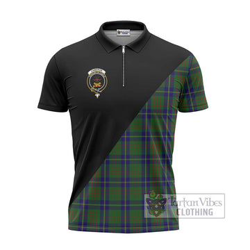 Cameron of Lochiel Hunting Tartan Zipper Polo Shirt with Family Crest and Military Logo Style