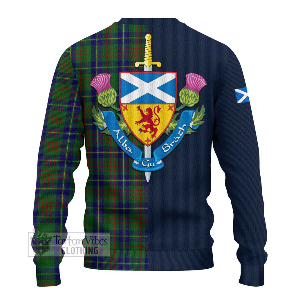 Tartan Vibes Clothing Cameron of Lochiel Hunting Tartan Knitted Sweater with Scottish Lion Royal Arm Half Style