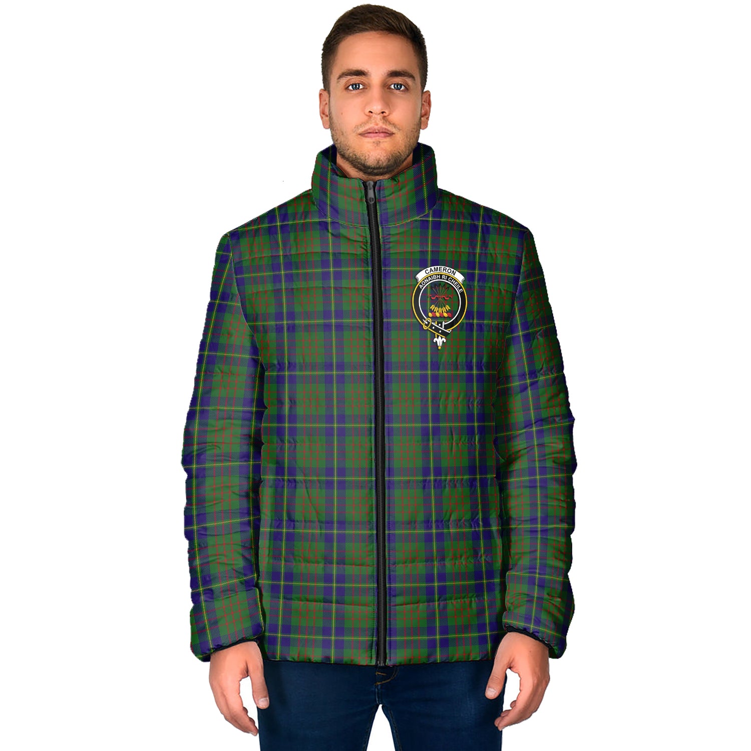 Cameron of Lochiel Hunting Tartan Padded Jacket with Family Crest - Tartan Vibes Clothing