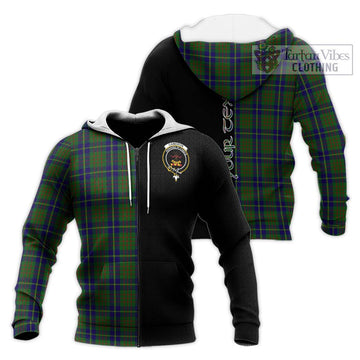 Cameron of Lochiel Hunting Tartan Knitted Hoodie with Family Crest and Half Of Me Style