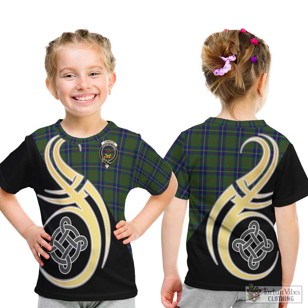 Cameron of Lochiel Hunting Tartan Kid T-Shirt with Family Crest and Celtic Symbol Style - Tartan Vibes Clothing