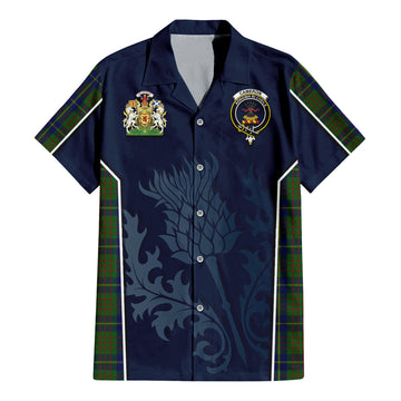 Cameron of Lochiel Hunting Tartan Short Sleeve Button Up Shirt with Family Crest and Scottish Thistle Vibes Sport Style