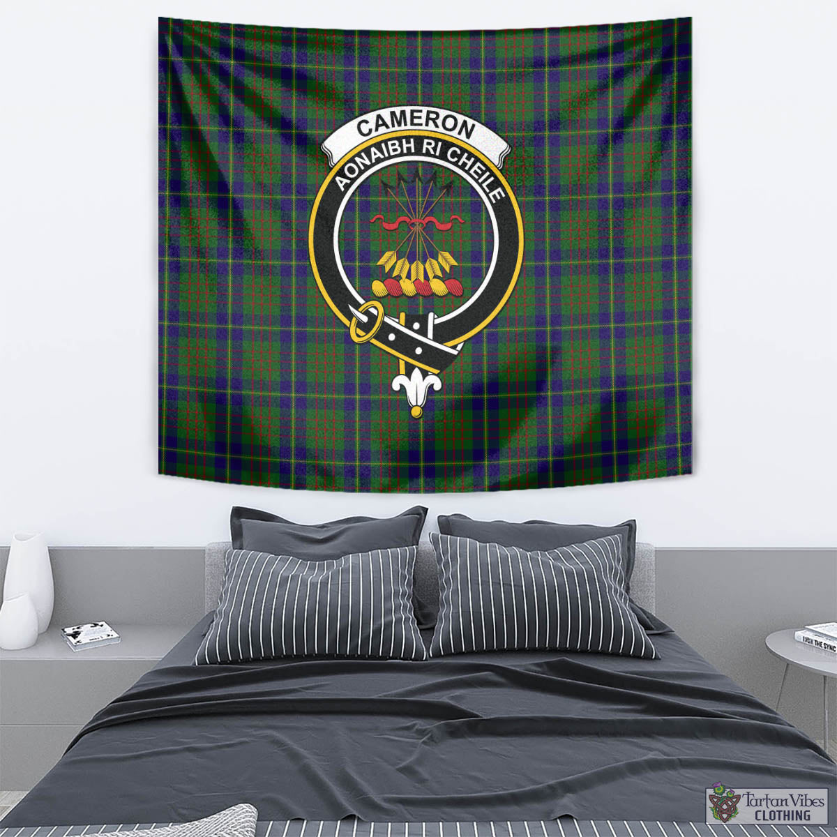 Tartan Vibes Clothing Cameron of Lochiel Hunting Tartan Tapestry Wall Hanging and Home Decor for Room with Family Crest