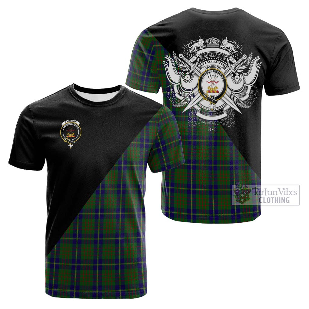 Tartan Vibes Clothing Cameron of Lochiel Hunting Tartan Cotton T-shirt with Family Crest and Military Logo Style