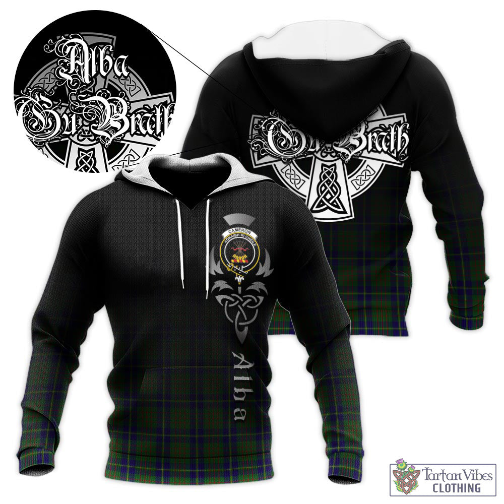 Tartan Vibes Clothing Cameron of Lochiel Hunting Tartan Knitted Hoodie Featuring Alba Gu Brath Family Crest Celtic Inspired