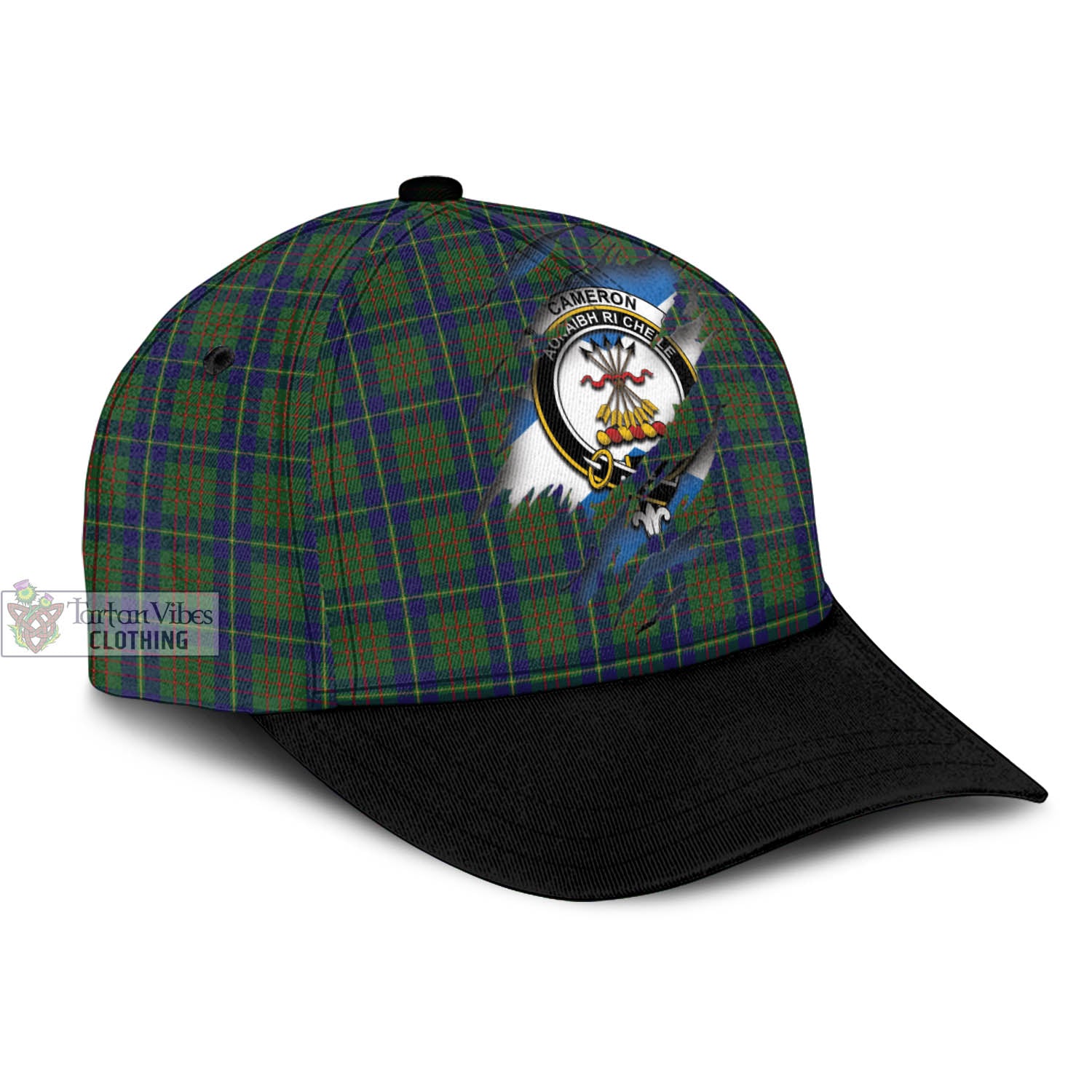 Tartan Vibes Clothing Cameron of Lochiel Hunting Tartan Classic Cap with Family Crest In Me Style