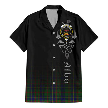 Cameron of Lochiel Hunting Tartan Short Sleeve Button Up Shirt Featuring Alba Gu Brath Family Crest Celtic Inspired