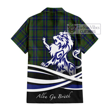 Cameron of Lochiel Hunting Tartan Short Sleeve Button Shirt with Alba Gu Brath Regal Lion Emblem