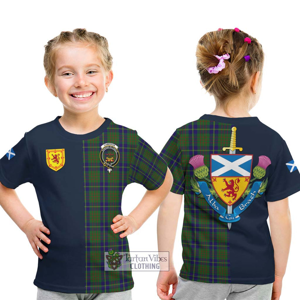 Tartan Vibes Clothing Cameron of Lochiel Hunting Tartan Kid T-Shirt with Scottish Lion Royal Arm Half Style