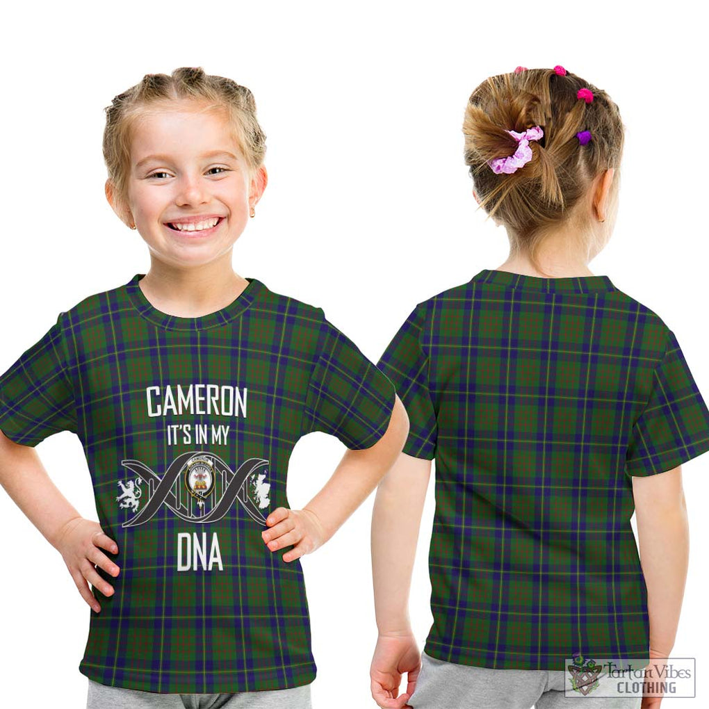 Cameron of Lochiel Hunting Tartan Kid T-Shirt with Family Crest DNA In Me Style - Tartanvibesclothing Shop