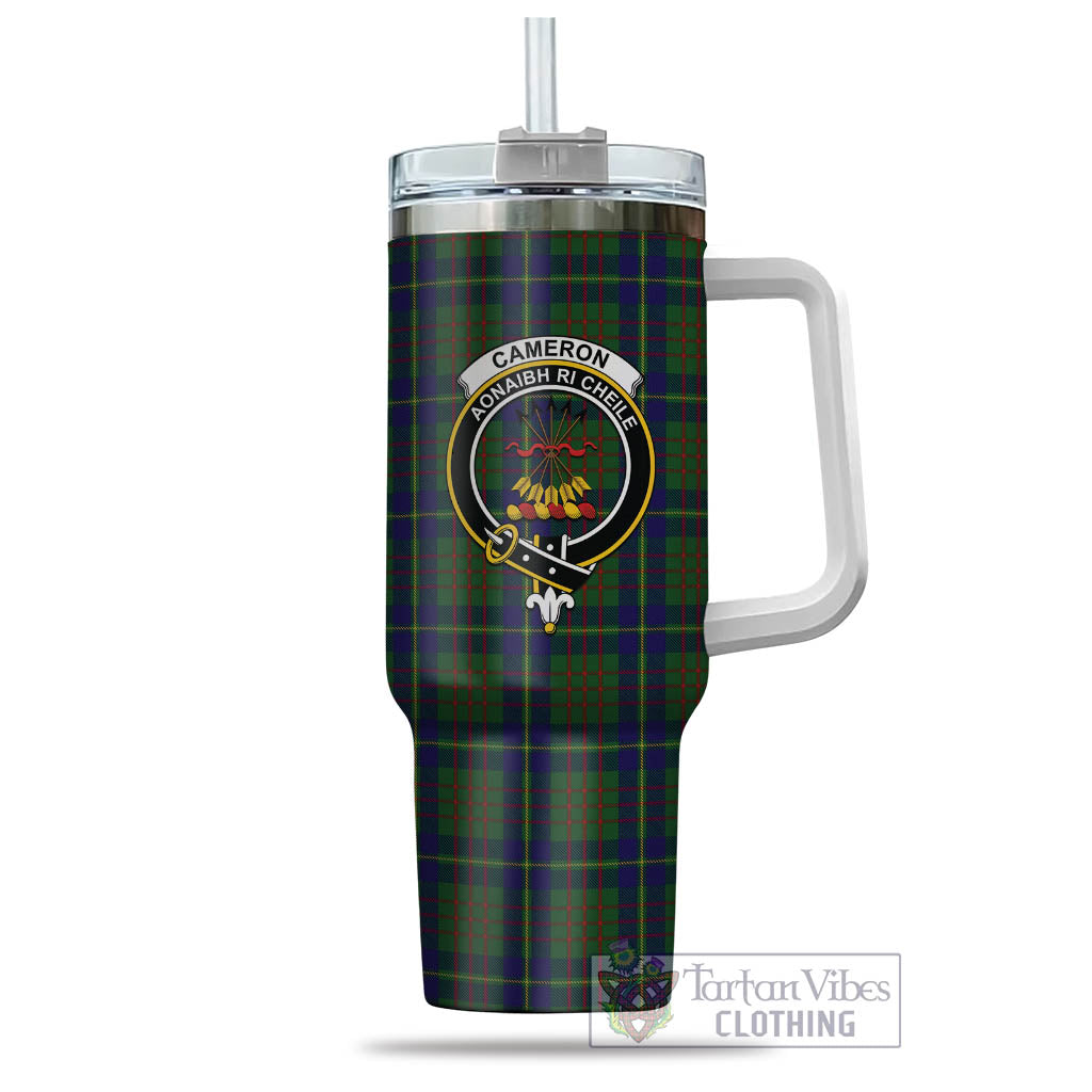 Tartan Vibes Clothing Cameron of Lochiel Hunting Tartan and Family Crest Tumbler with Handle