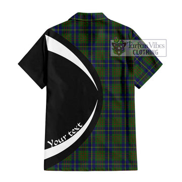 Cameron of Lochiel Hunting Tartan Short Sleeve Button Up with Family Crest Circle Style