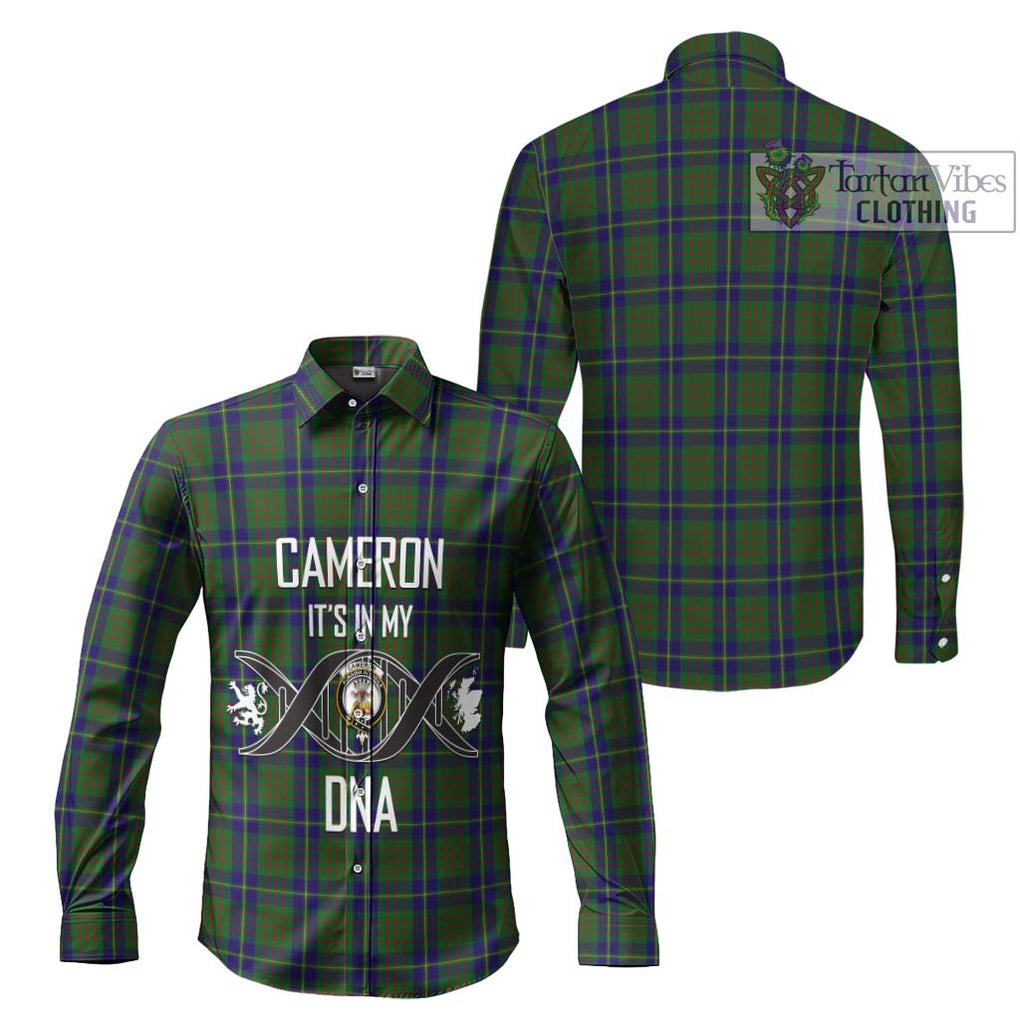 Cameron of Lochiel Hunting Tartan Long Sleeve Button Shirt with Family Crest DNA In Me Style Men's Shirt - Tartanvibesclothing Shop