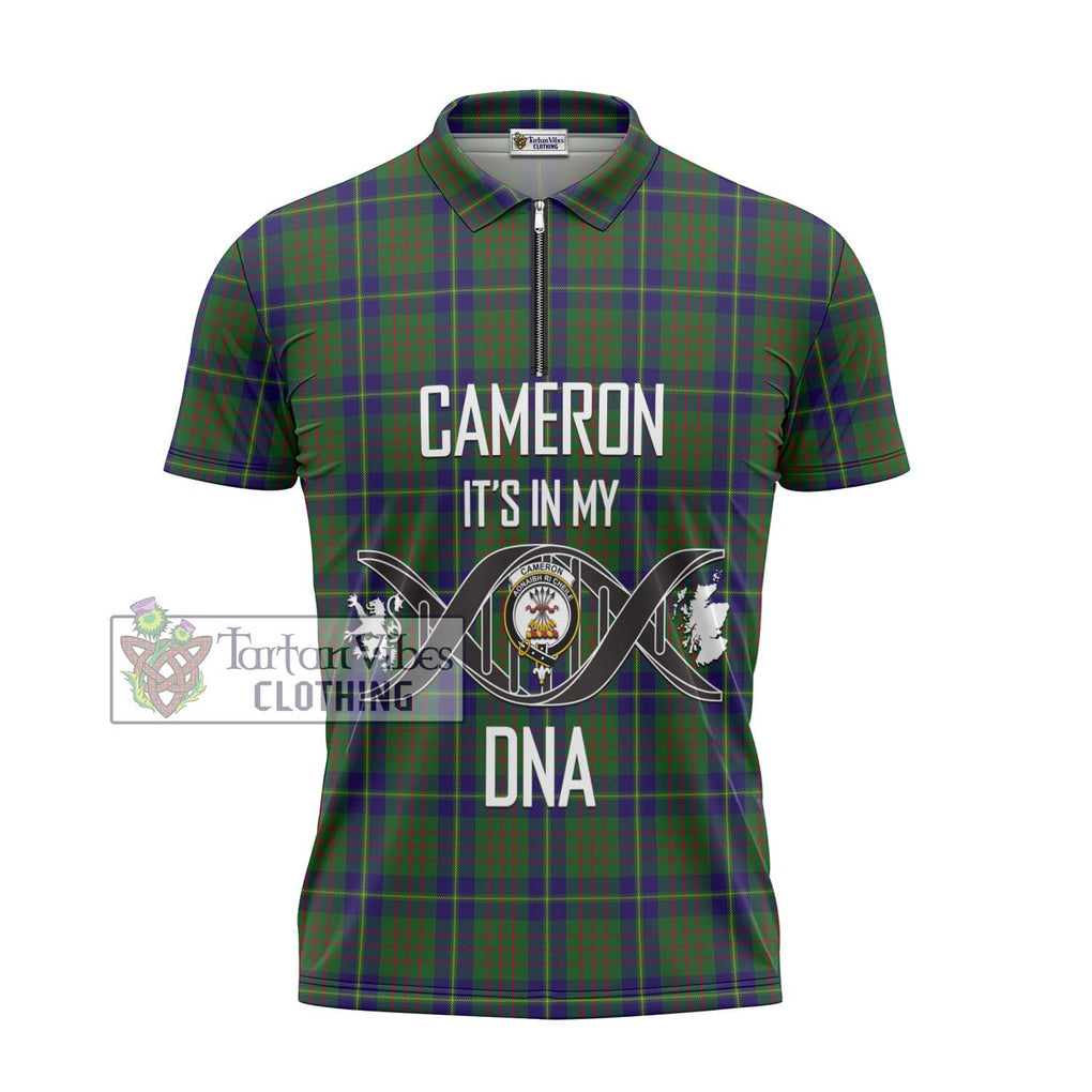 Cameron of Lochiel Hunting Tartan Zipper Polo Shirt with Family Crest DNA In Me Style - Tartanvibesclothing Shop