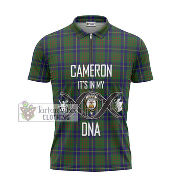 Cameron of Lochiel Hunting Tartan Zipper Polo Shirt with Family Crest DNA In Me Style