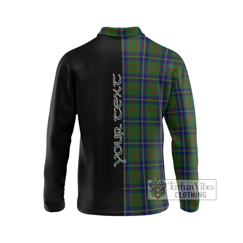 Cameron of Lochiel Hunting Tartan Long Sleeve Polo Shirt with Family Crest and Half Of Me Style - Tartanvibesclothing Shop