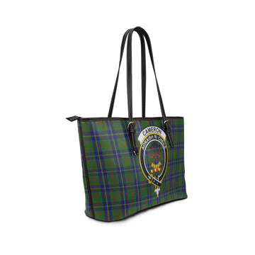 Cameron of Lochiel Hunting Tartan Leather Tote Bag with Family Crest