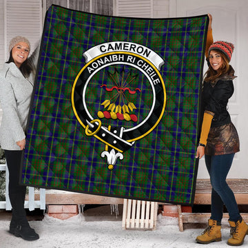 Cameron of Lochiel Hunting Tartan Quilt with Family Crest