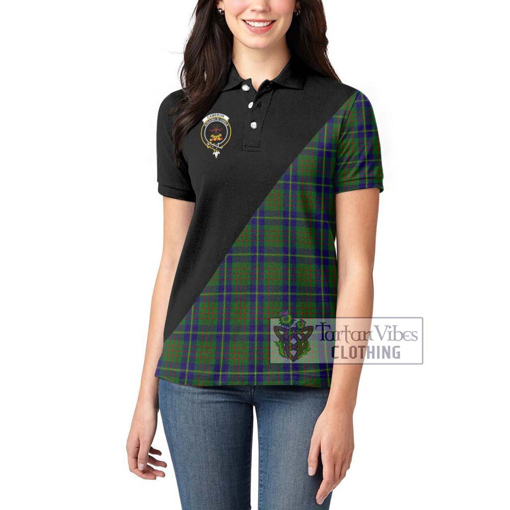 Cameron of Lochiel Hunting Tartan Women's Polo Shirt with Family Crest and Military Logo Style - Tartanvibesclothing Shop