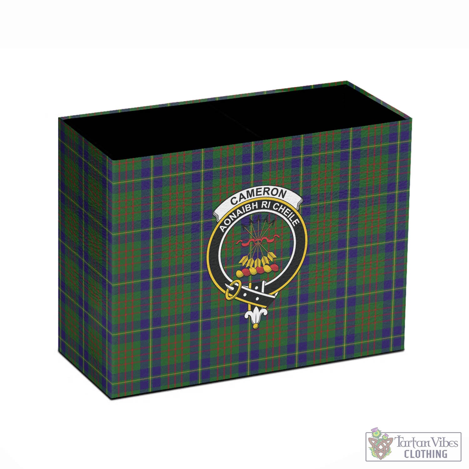 Tartan Vibes Clothing Cameron of Lochiel Hunting Tartan Pen Holder with Family Crest