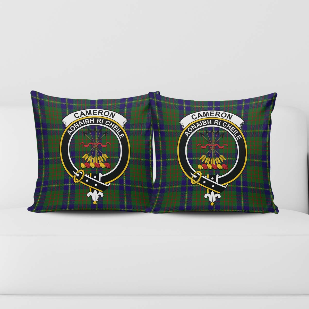 Cameron of Lochiel Hunting Tartan Pillow Cover with Family Crest - Tartanvibesclothing