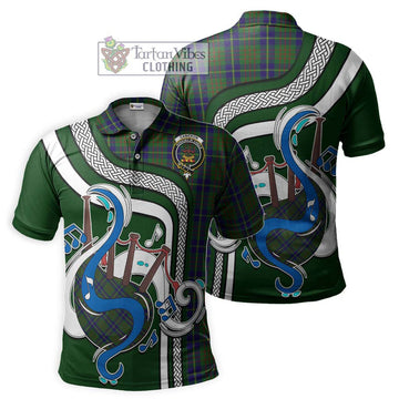 Cameron of Lochiel Hunting Tartan Polo Shirt with Epic Bagpipe Style