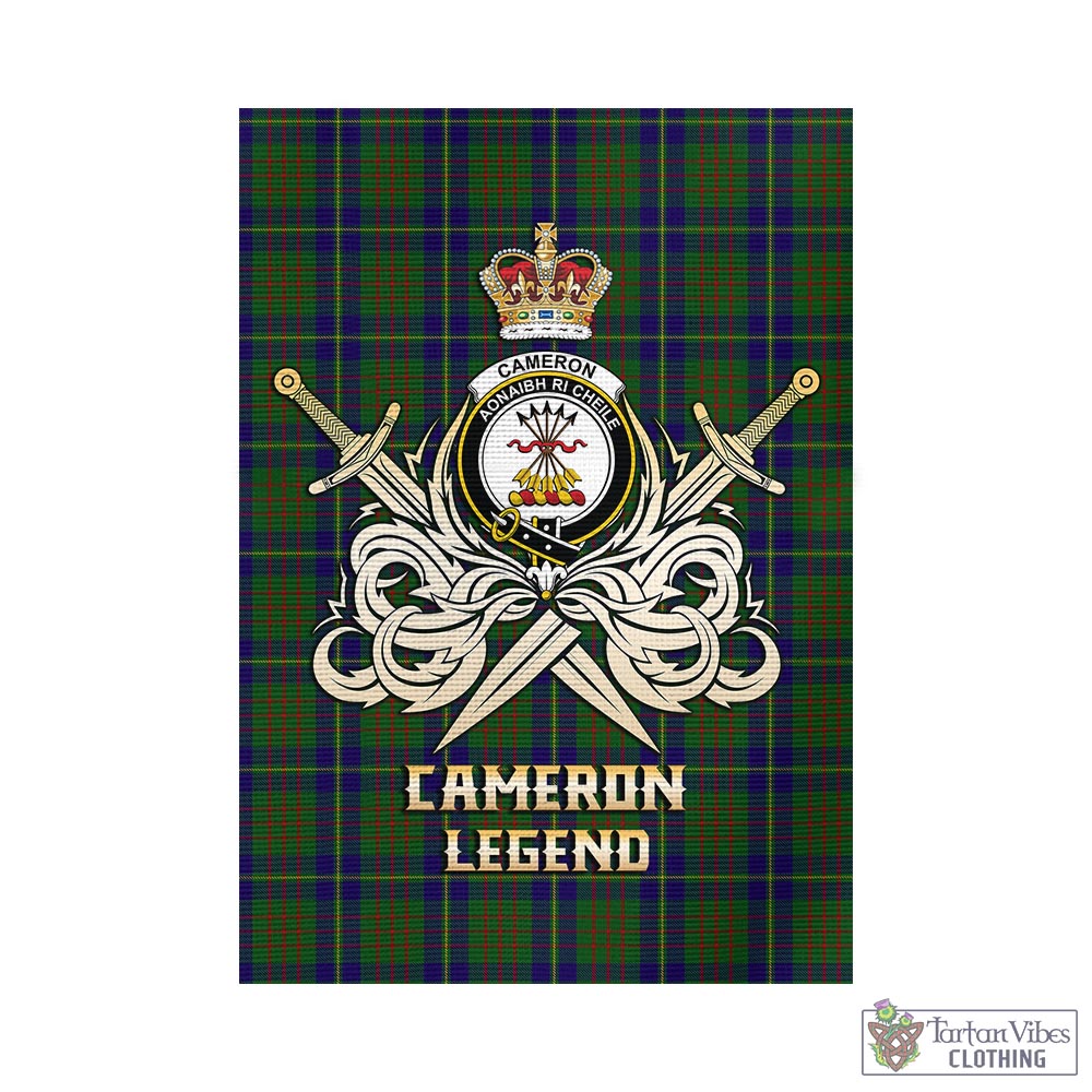 Tartan Vibes Clothing Cameron of Lochiel Hunting Tartan Flag with Clan Crest and the Golden Sword of Courageous Legacy