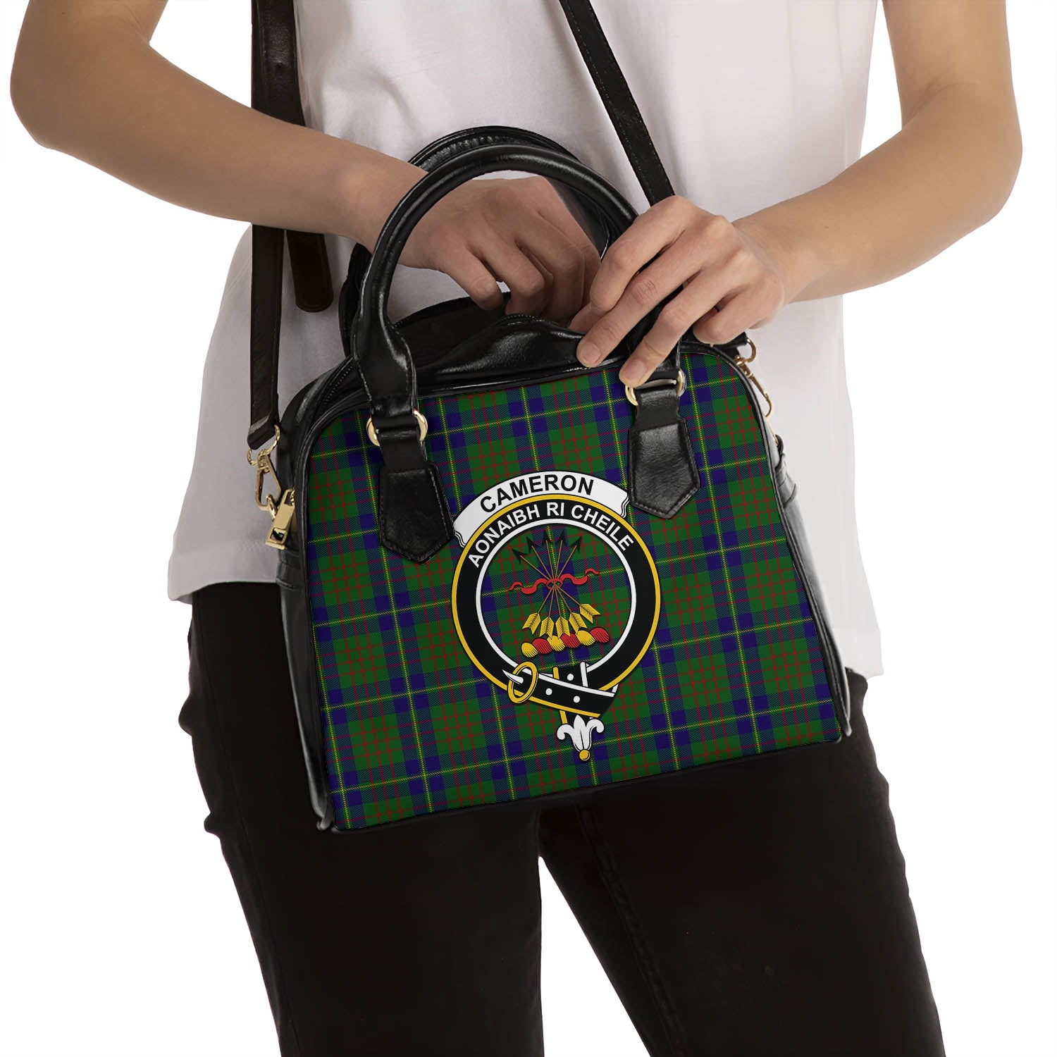 Cameron of Lochiel Hunting Tartan Shoulder Handbags with Family Crest - Tartanvibesclothing