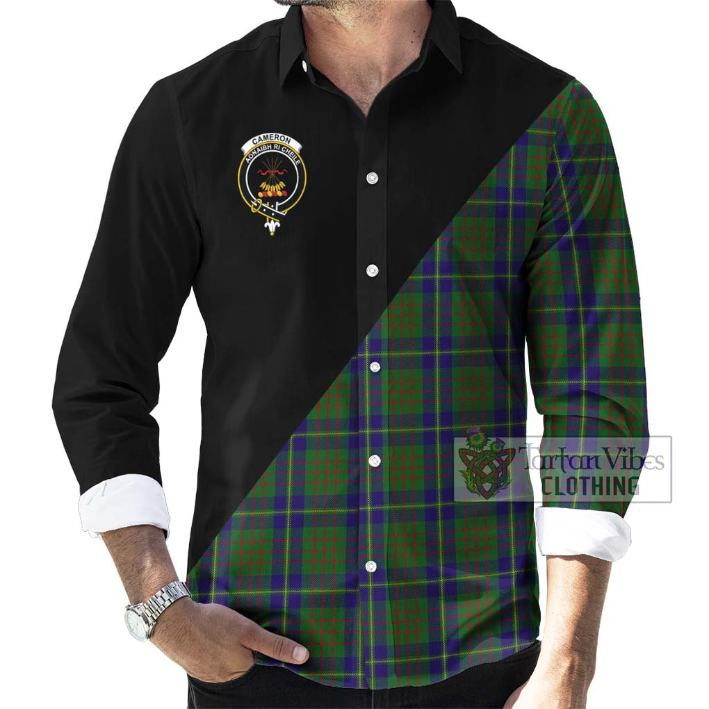 Cameron of Lochiel Hunting Tartan Long Sleeve Button Shirt with Family Crest and Military Logo Style - Tartanvibesclothing Shop