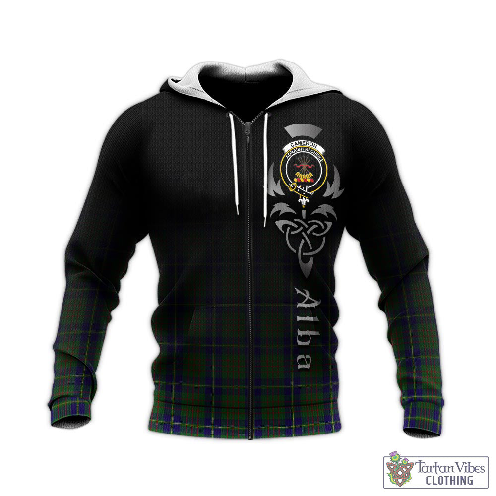 Tartan Vibes Clothing Cameron of Lochiel Hunting Tartan Knitted Hoodie Featuring Alba Gu Brath Family Crest Celtic Inspired