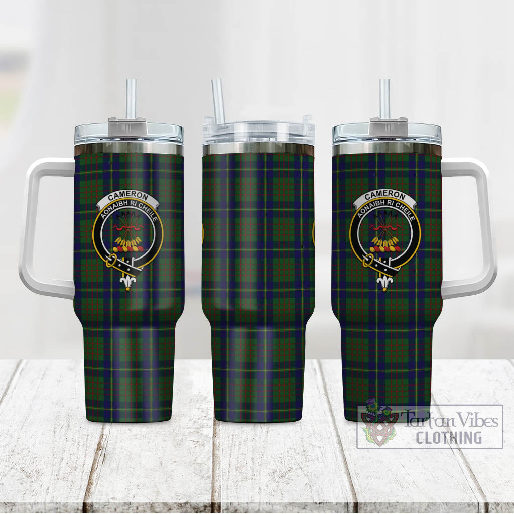 Tartan Vibes Clothing Cameron of Lochiel Hunting Tartan and Family Crest Tumbler with Handle