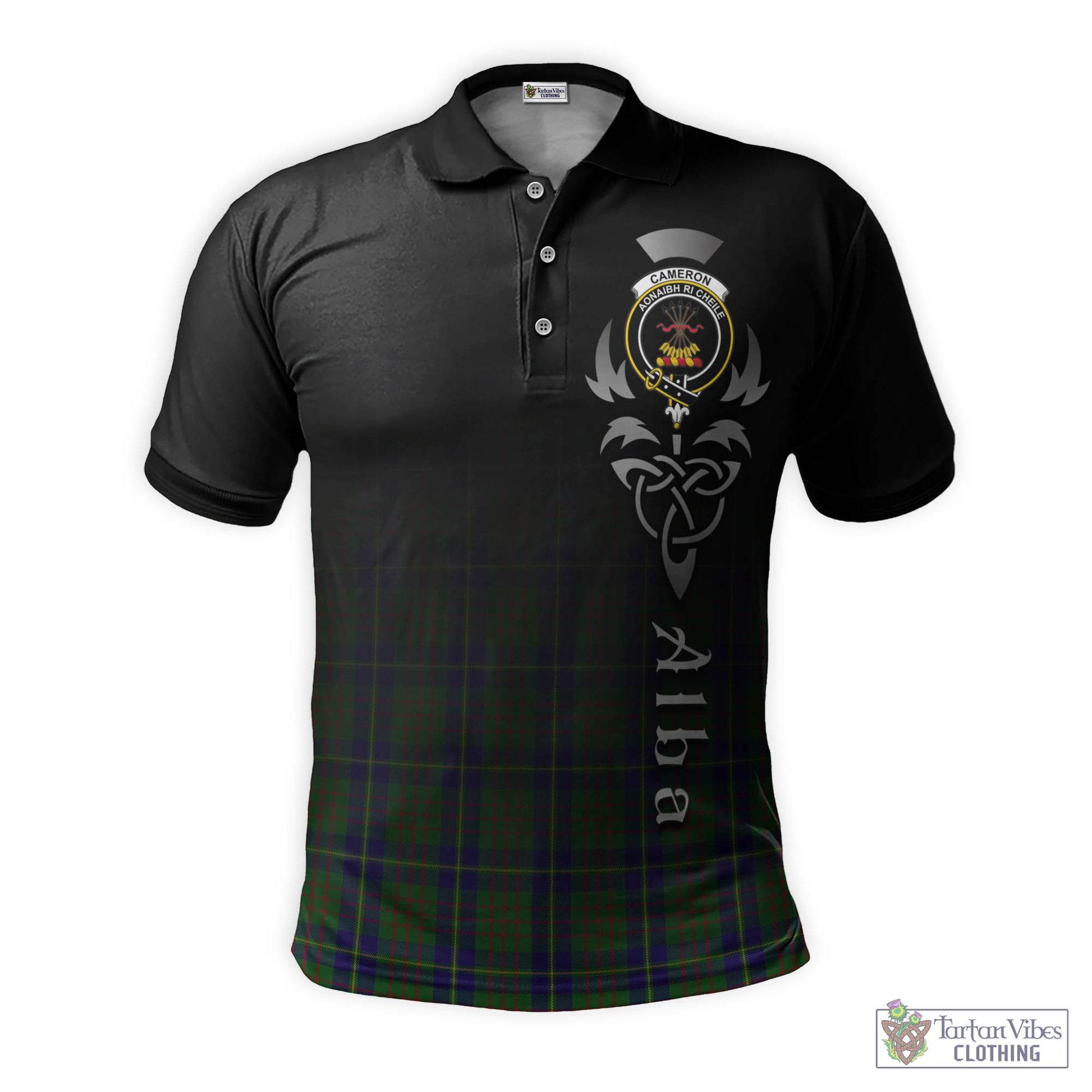 Tartan Vibes Clothing Cameron of Lochiel Hunting Tartan Polo Shirt Featuring Alba Gu Brath Family Crest Celtic Inspired