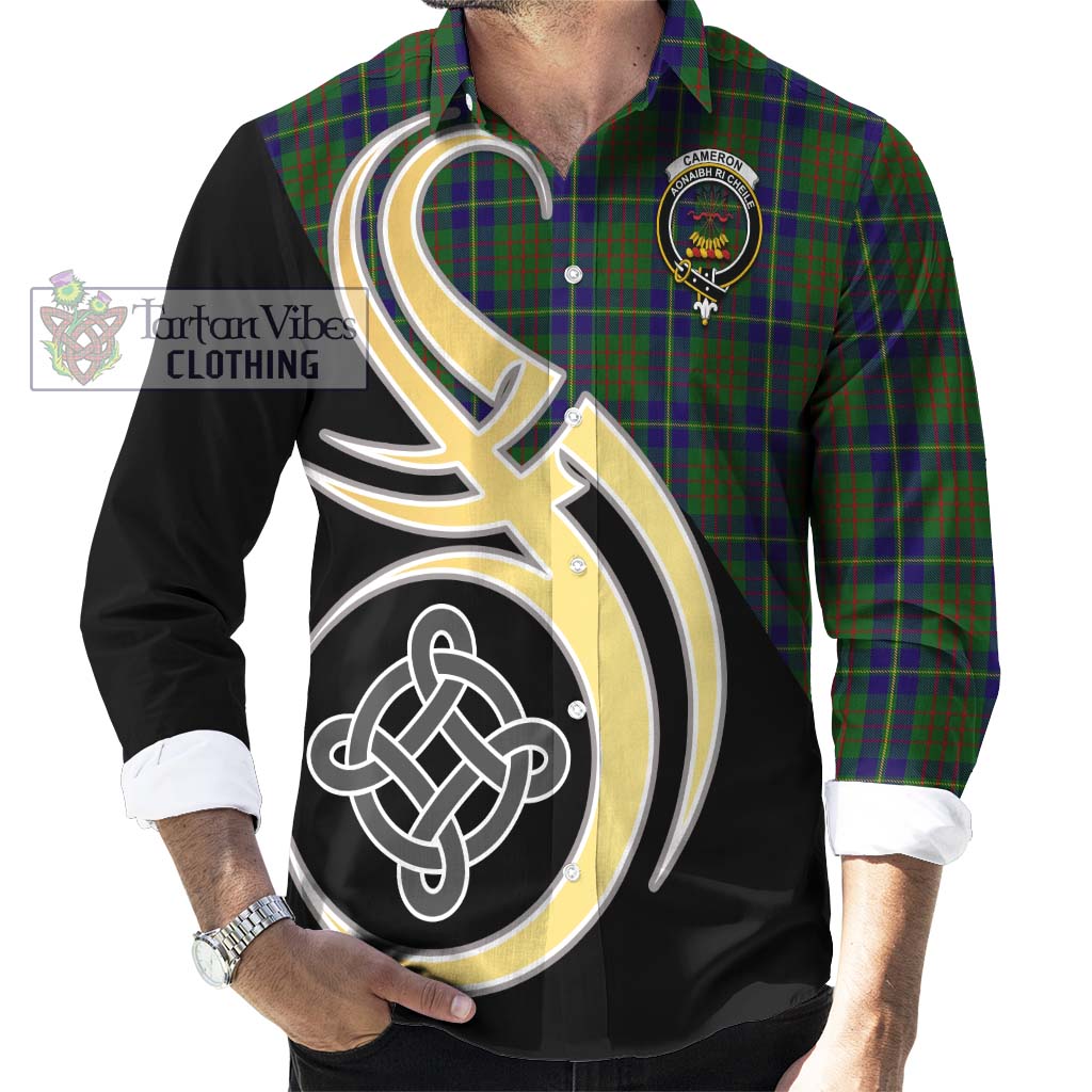 Cameron of Lochiel Hunting Tartan Long Sleeve Button Shirt with Family Crest and Celtic Symbol Style - Tartan Vibes Clothing