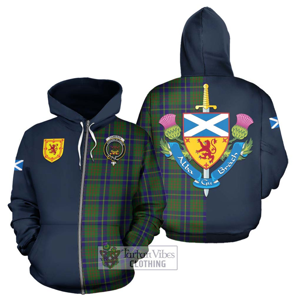 Tartan Vibes Clothing Cameron of Lochiel Hunting Tartan Hoodie with Scottish Lion Royal Arm Half Style