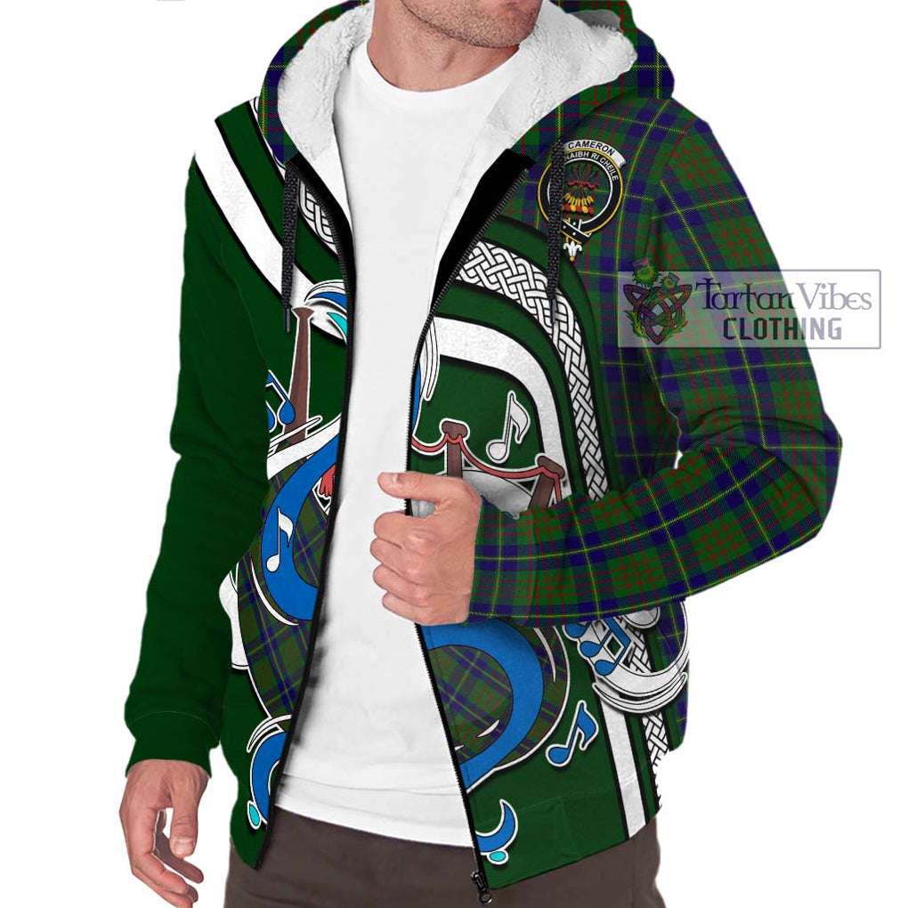 Cameron of Lochiel Hunting Tartan Sherpa Hoodie with Epic Bagpipe Style Unisex - Tartanvibesclothing Shop