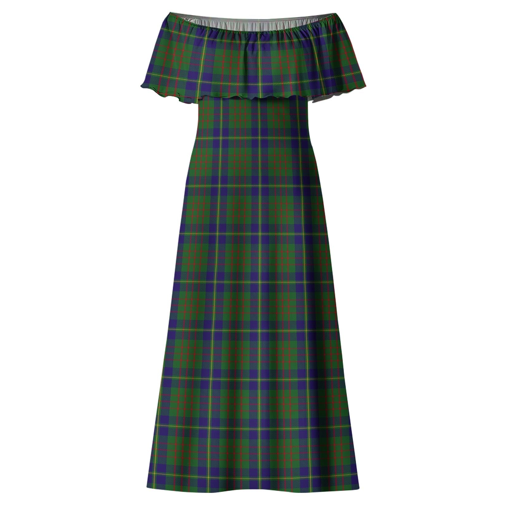 Cameron of Lochiel Hunting Tartan Off Shoulder Long Dress - Tartanvibesclothing