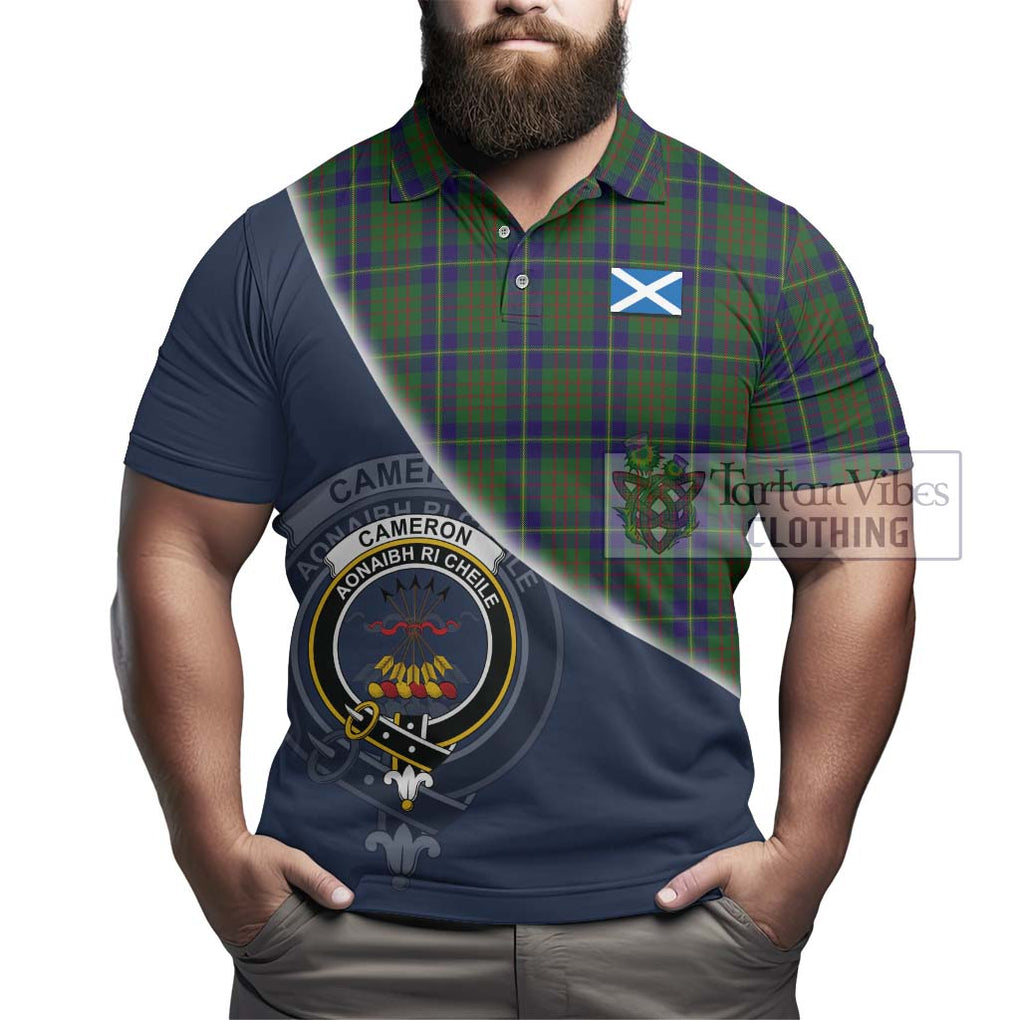 Cameron of Lochiel Hunting Tartan Polo Shirt with Personalised National Flag and Family Crest Half Style - Tartanvibesclothing Shop