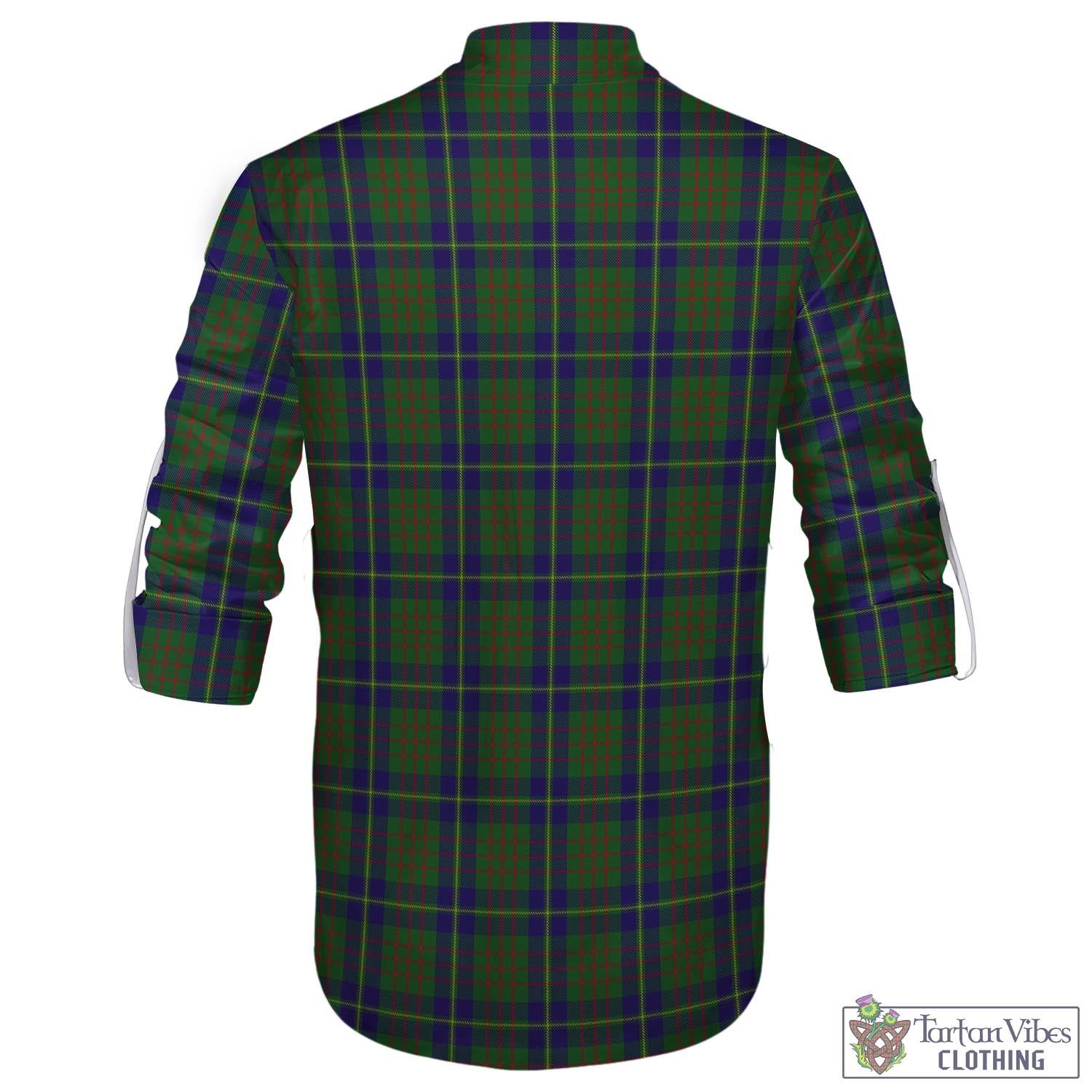 Tartan Vibes Clothing Cameron of Lochiel Hunting Tartan Men's Scottish Traditional Jacobite Ghillie Kilt Shirt with Family Crest