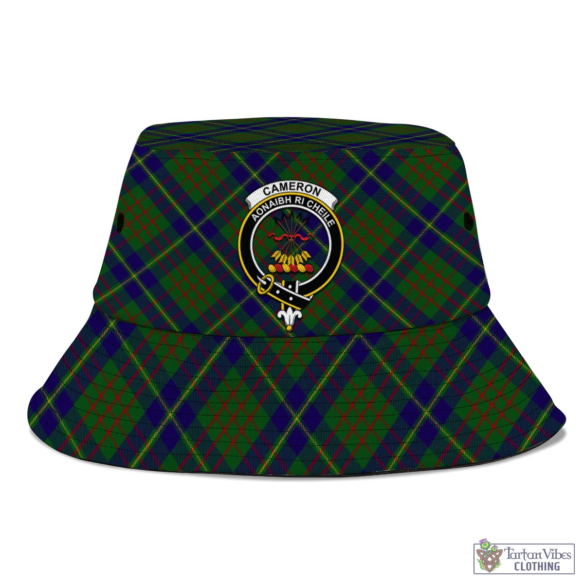 Tartan Vibes Clothing Cameron of Lochiel Hunting Tartan Bucket Hat with Family Crest