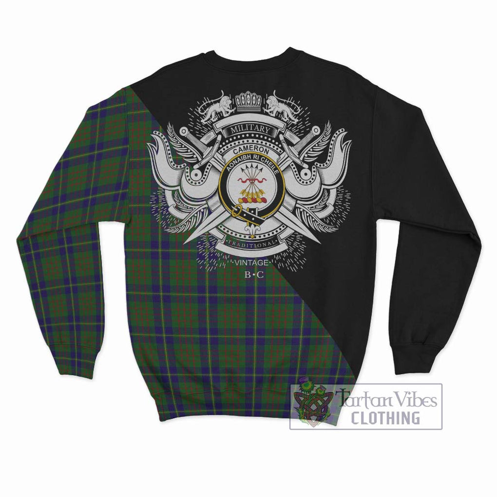 Cameron of Lochiel Hunting Tartan Sweatshirt with Family Crest and Military Logo Style - Tartanvibesclothing Shop