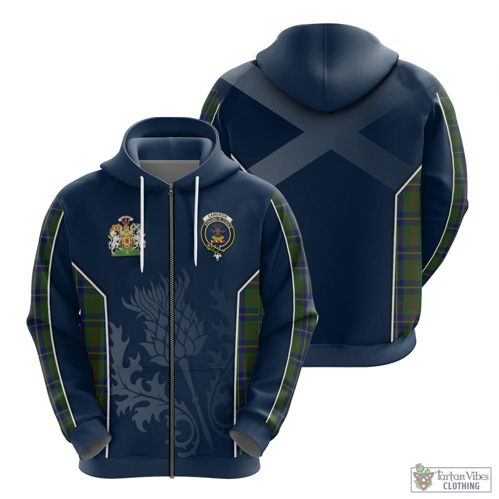 Tartan Vibes Clothing Cameron of Lochiel Hunting Tartan Hoodie with Family Crest and Scottish Thistle Vibes Sport Style