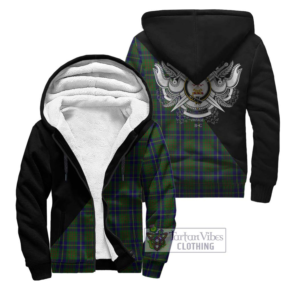 Cameron of Lochiel Hunting Tartan Sherpa Hoodie with Family Crest and Military Logo Style Unisex - Tartanvibesclothing Shop