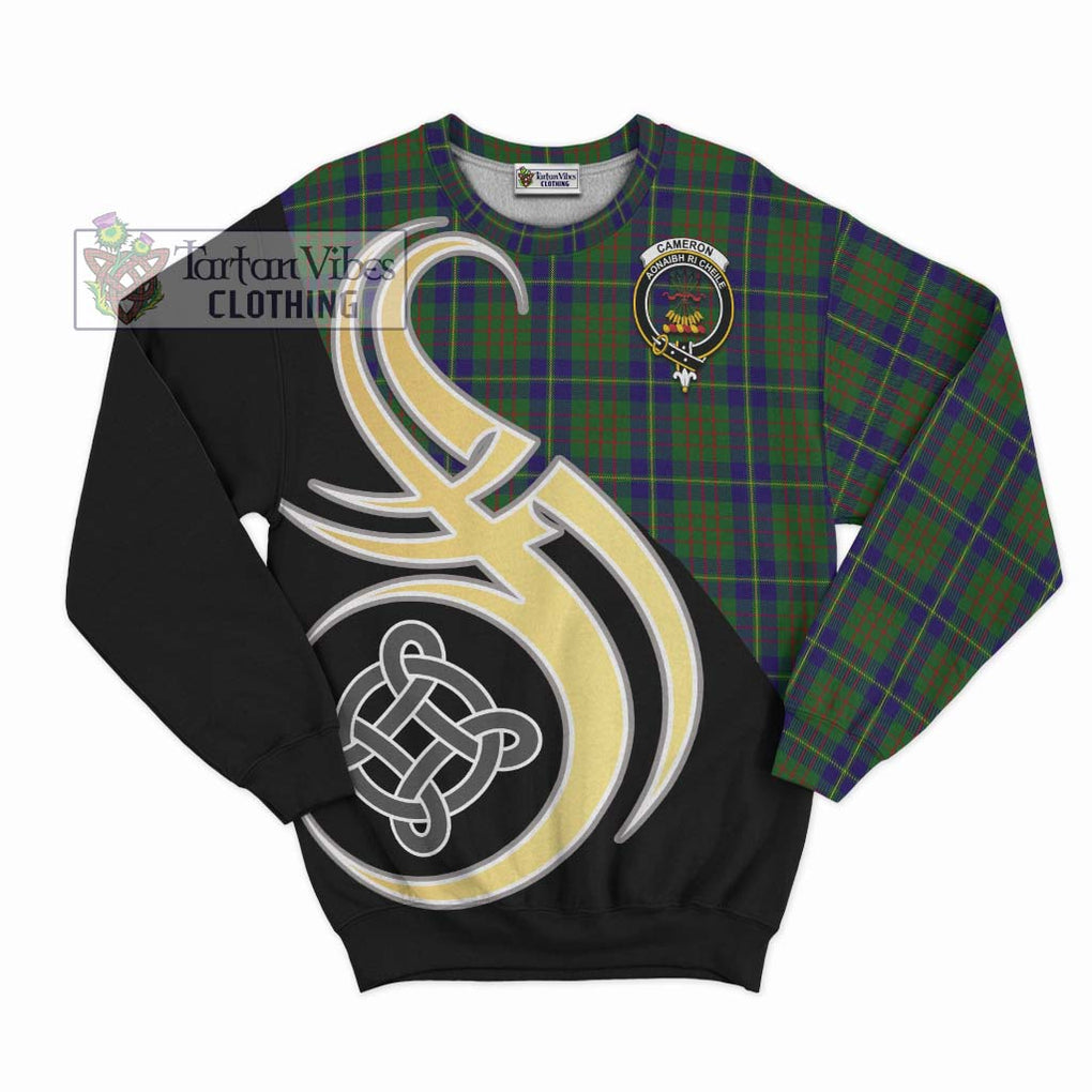 Cameron of Lochiel Hunting Tartan Sweatshirt with Family Crest and Celtic Symbol Style - Tartan Vibes Clothing