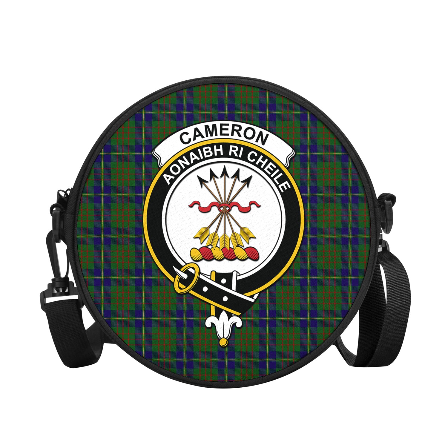 cameron-of-lochiel-hunting-tartan-round-satchel-bags-with-family-crest