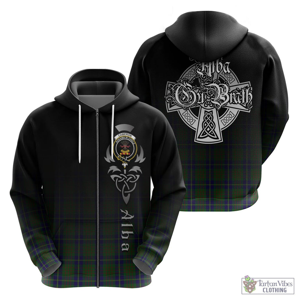 Tartan Vibes Clothing Cameron of Lochiel Hunting Tartan Hoodie Featuring Alba Gu Brath Family Crest Celtic Inspired