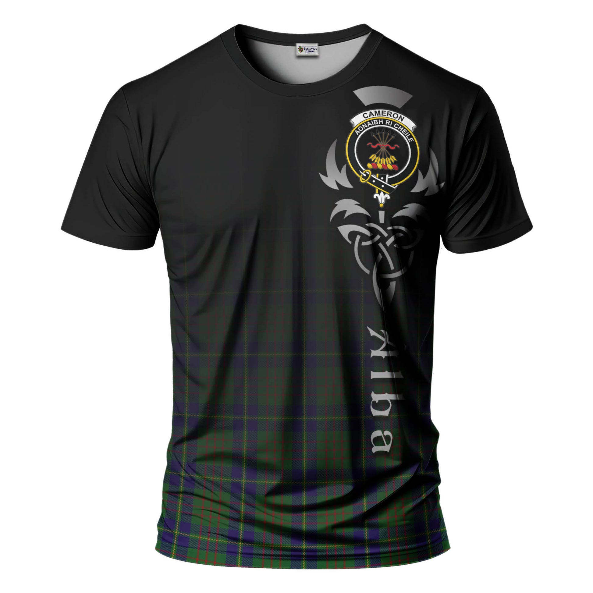 Tartan Vibes Clothing Cameron of Lochiel Hunting Tartan T-Shirt Featuring Alba Gu Brath Family Crest Celtic Inspired