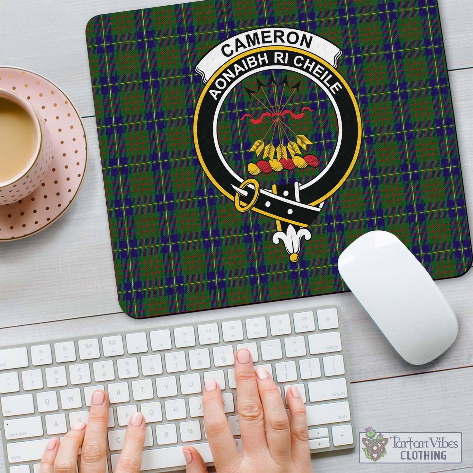 Tartan Vibes Clothing Cameron of Lochiel Hunting Tartan Mouse Pad with Family Crest