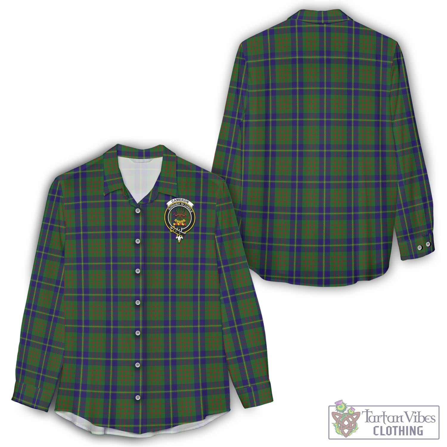 Tartan Vibes Clothing Cameron of Lochiel Hunting Tartan Womens Casual Shirt with Family Crest